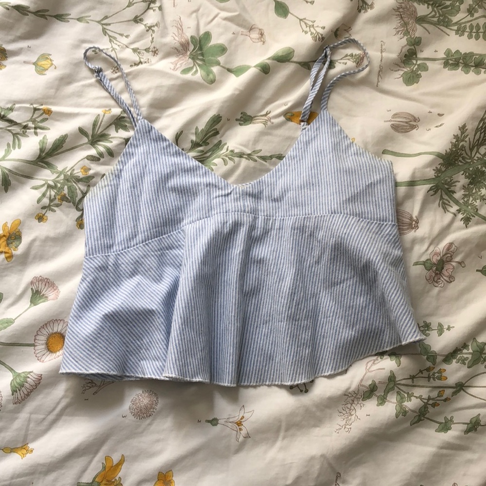 Blue and white striped crop top